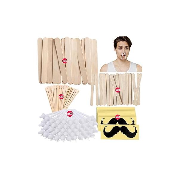 BLITZWAX 120pcs Wooden Waxing Sticks Kit for Hard Wax Hair Removal, Eyebrow Large and Small Applicators Face, Body, Lip, with 30 Papers Oils, Ideal Womenโs At-Home