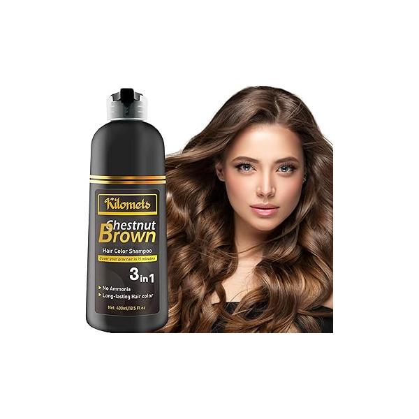 CHESTNUT BROWN Hair Dye Shampoo 3 IN 1- Color Grey Coverage in Minutes Ammonia Free Instant Coloring Gift for Mom Dad