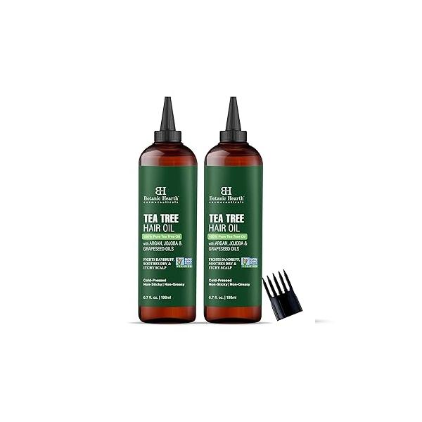 Botanic Hearth 100% Pure Tea Tree Oil for Hair (6.7 fl oz, Pack of 2) | Infused with Jojoba & Grapeseed Oils Soothes Itchy Scalp Fights Dandruff Non GMO Verified