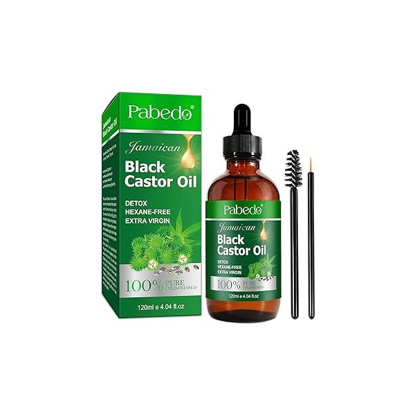 Black Castor Oil for Hair Growth (4.04 fl oz), Jamaican Eyelashes and Eyebrows, Nourishes Hydrates Hair, Skin & Nails,Avoid Loss, Thinning Men Women