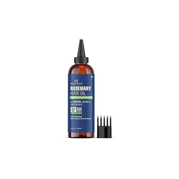 Botanic Hearth Rosemary Oil for Hair Growth |100% Pure, with Biotin, Jojoba & Castor Oils | Cold Pressed, Non-Greasy, Non-Sticky For Scalp Care 4 fl oz / 118 ml