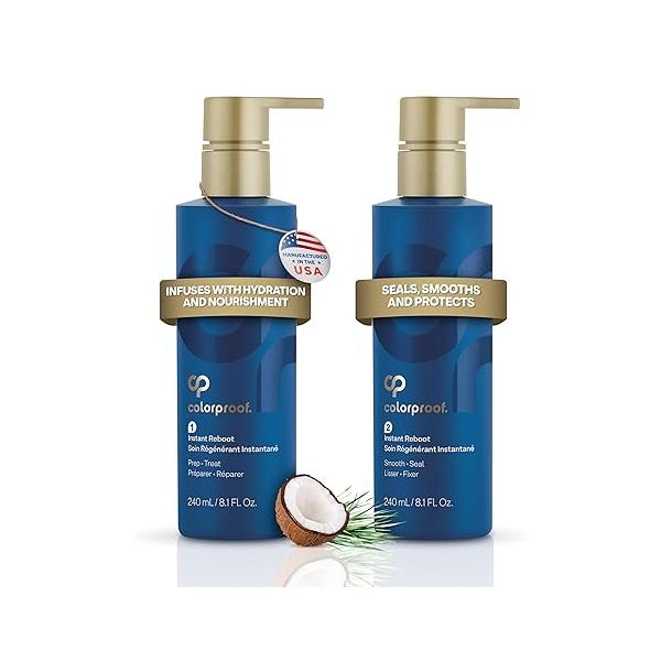 Colorproof Instant Reboot Treatment Masque 8.1 Fl. Oz. (2 Pack) Hair Mask, Lightweight, 2-Step Mask for Damaged with Color Protection, Coconut & Lemongrass Scent