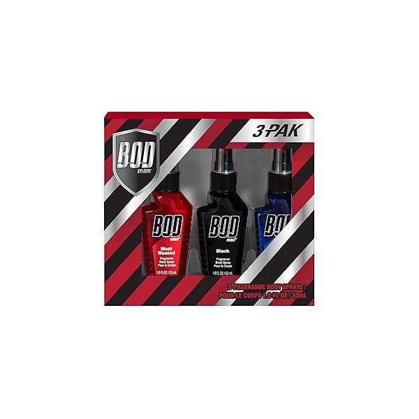 BOD man Body Spray Holidiay Gift Set for Him - (Black, Really Ripped Abs, Most Wanted)