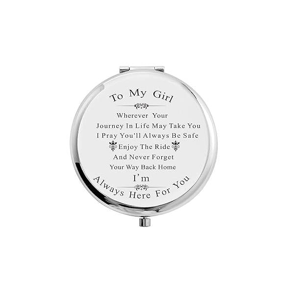Daughter Gifts Silver Stainless Steel Compact Makeup Mirror Graduation Birthday with Gift Box