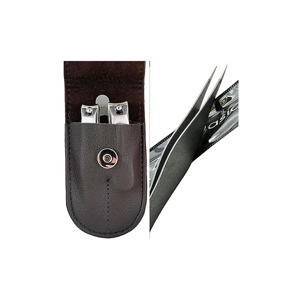 3 Piece Nail Clipper Set and Pointed Tweezers for your Precision Needs - Fingernail & Toenail Clippers with File Brown Travel Case Bundle