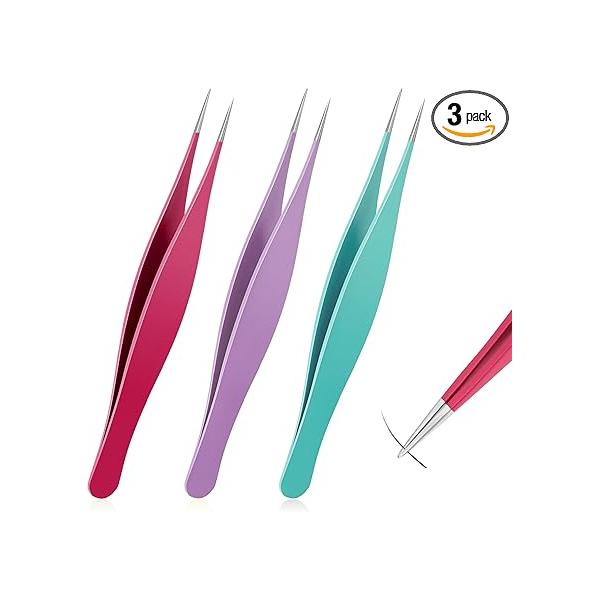 3 Pcs Point Tweezers Ingrown Hair Precision Nose Needle Tip Fine Stainless Steel Blackhead Remover for Facial Eyebrow