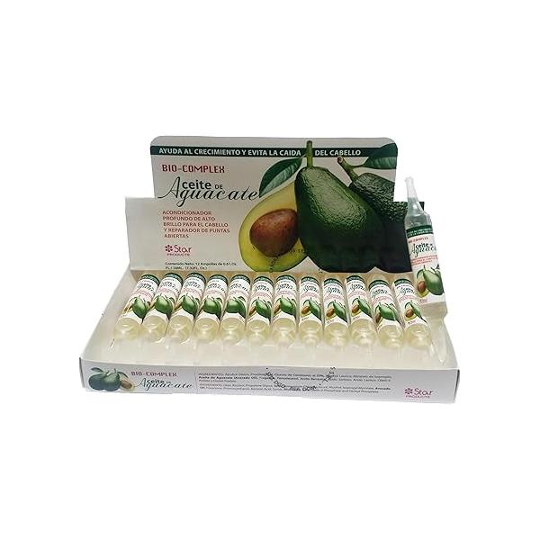 Biocomplex Avocado Oil Ampoules 12 Pack - 0.61 oz Each, Deep Nourishing Hair Treatment for Hydration, Repair, and Strengthening