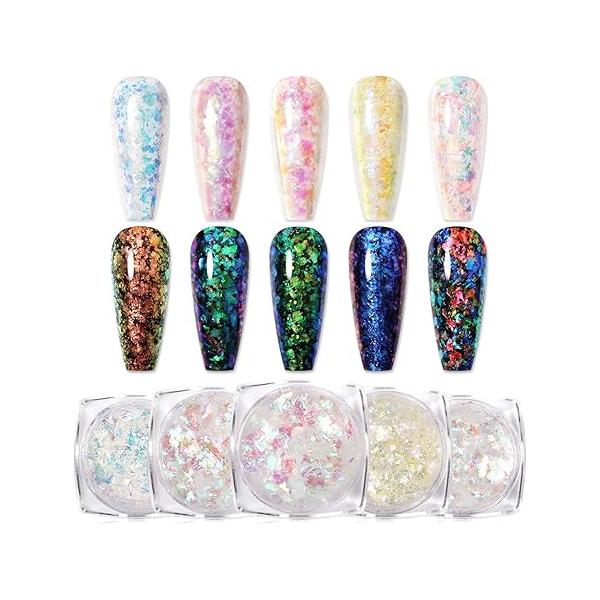 BORN PRETTY Chrome Nail Powder,White Pearl Metallic Mirror Holographic Powder for Nails,Pearl Glitter Pigment Dust Kit Art Decoration Sets