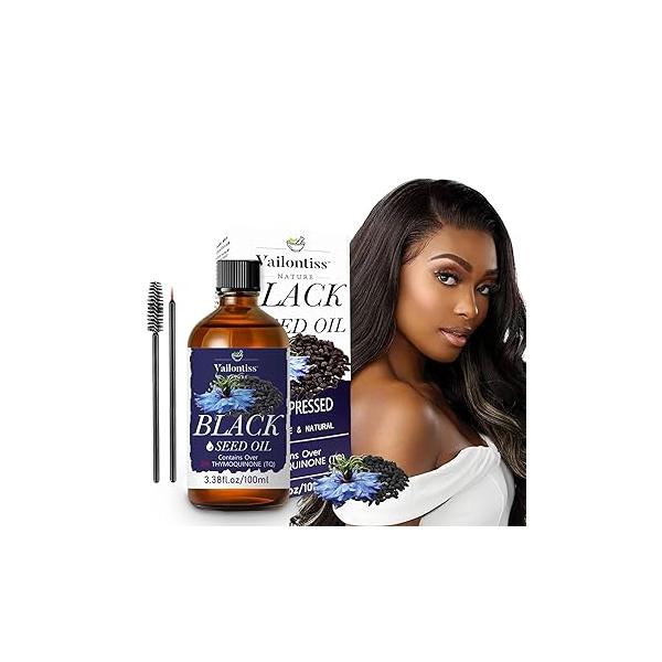 Black Seed Oil - Hair Growth Oil, Carrier for Relaxing Massage and Body All Types Skin(Black 3.4 Fl Oz)