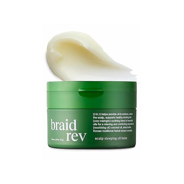Braid Rev Scalp Sleeping Oil Balm, Balm-to-Oil Formula, Nourishing for Dry with Coconut & Shea Butter, Reduces Excess Strengthens Hair Roots Less Breakage, 2.65 oz