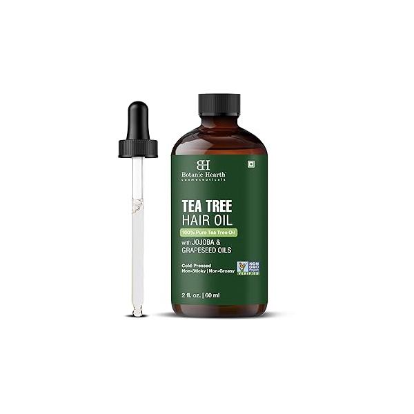 Botanic Hearth Tea Tree Oil for Hair (2 fl oz) | With Jojoba & Grapeseed Oils Soothes Itchy Scalp Fights Dandruff Non GMO Verified