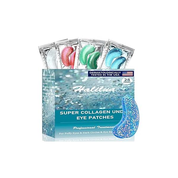 28 Pairs Collagen Eye Mask, Anti Wrinkle Patches for Puffy Eyes and Dark Circles, Natural Marine Gel Pads Puffiness, Treatment Skin Care Puffiness Bags