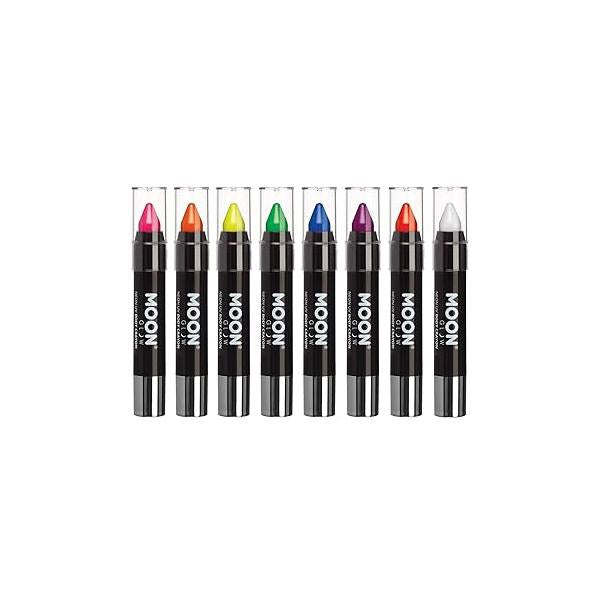 Blacklight Neon Face Paint Stick / Body Crayon makeup for the & - Intense set of 8 colours Glows brightly under blacklights