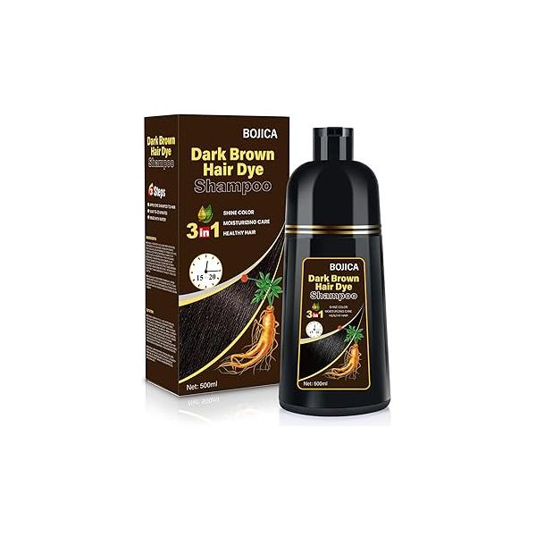 Black Hair Dye 3 in 1 Shampoo for Gray Hair, Herbal Ingredients Women&Men, Minutes/Semi-Permanent/(17.6 FL OZ)