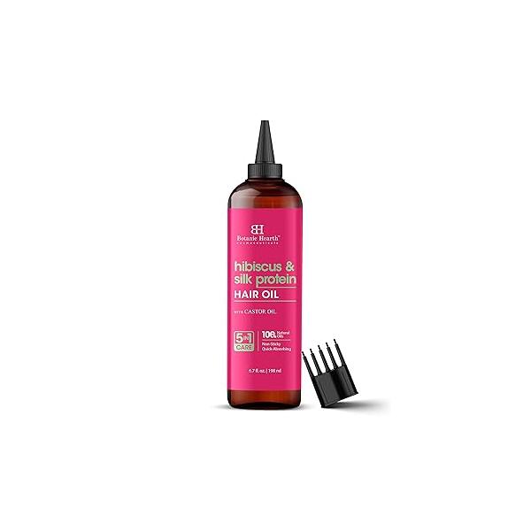 Botanic Hearth Hibiscus & Silk Protein Hair Oil (6.7 fl oz) | Growth, Hydration Repair Tames Frizz, Adds Shine After Wash Lightweight For Dry, Damaged All Types