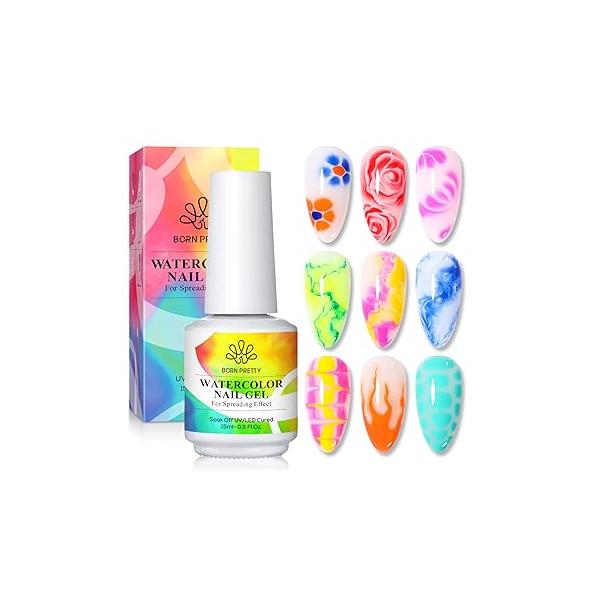Born Pretty Nail Blooming Gel, 15ml Clear U V Led Blossom Gel Polish for Spreading Effect Marble Natural Stone Watercolor Floral Print Art DIY Design Manicure Valentine's Day Gift