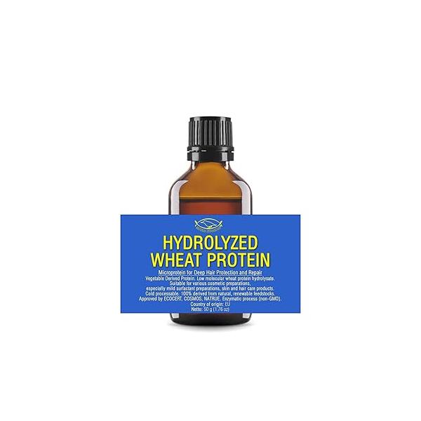 HYDROLYZED WHEAT PROTEIN - Liquid 50g | 1.76oz Microprotein for Hair, Skin, Baby Care, Body Wash, Sensitive Skin Deep Hair Protection, Restructuring and Repair Shampoos, Conditioners