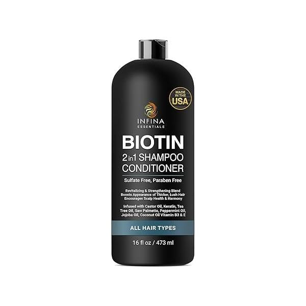 Biotin 2-in-1 Shampoo and Conditioner for Men & Women - Hair Thickening Strengthening with Saw Palmetto, Keratin, Caffeine Vitamin E Convenient Daily Use 16 fl oz