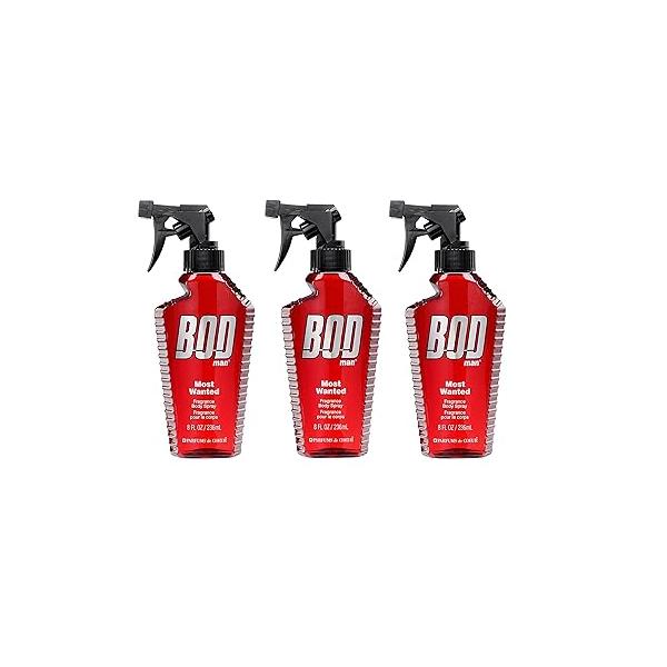 BOD Man Most Wanted, Fragrance Body Spray, 8 Fluid Ounce. Pack of 3.