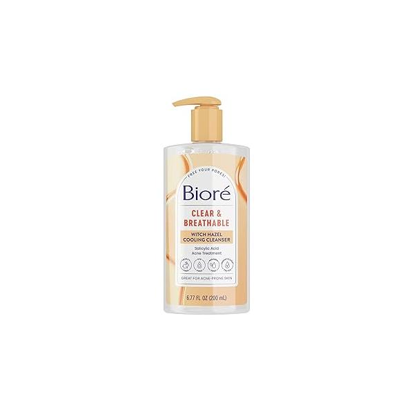 Biore Clear & Breathable Cooling Cleanser with Witch Hazel, Acne Treatment for Face, Face Scrub Oily Skin, Salicylic Acid Cleanser, 6.77 Oz