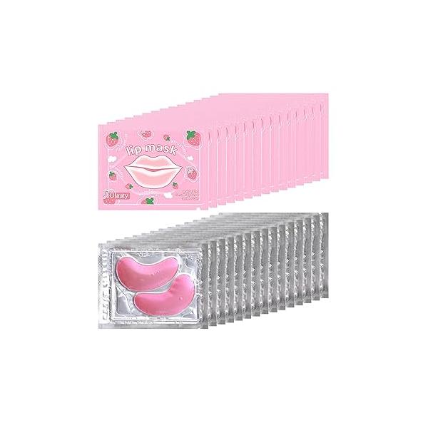 30 Pairs Eye Masks & Lip Masks, Crystal Collagen Under Patches for Puffy Eyes, Moisturizing Mask Pink Pads Spa Daily Labial Reducing Fine Lines Dark Circles
