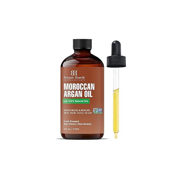 Botanic Hearth Argan Hair Oil for Adult Hydration, Nourishing, Strengthening, Curly, Frizzy, Dry, Damaged Hair, Non-GMO Verified, 4 fl oz, 1 Count