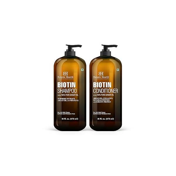 Botanic Hearth Biotin Shampoo and Conditioner Set - with Ginger Oil & Keratin for Hair Loss Thinning Men Women Sulfate Free, 16 fl oz each