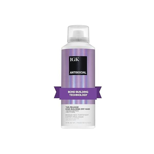 IGK Antisocial Overnight Bond-Building Dry Hair Mask | No-Rinse Leave-In Treatment for Damaged Strengthens, Smooths & Softens Vegan, Sulfate-Free, Color-Safe