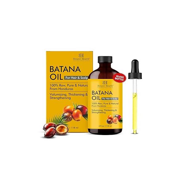 Botanic Hearth Weightless Dr Sebi Batana Oil for Hair Growth (Glass bottle 4 fl oz) | 100% Pure & Unrefined Oils from Honduras, Lightweight Summer Strengthening Volumizing