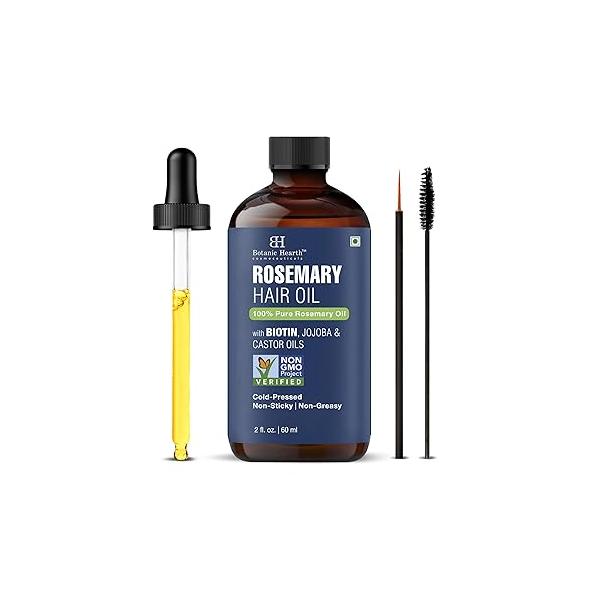 Botanic Hearth 100% Pure Rosemary Oil For Hair (2 fl oz) Infused With Biotin, Jojoba & castor | strengthening Treatment Nourishing Volumizing Non GMO Verified Applicators