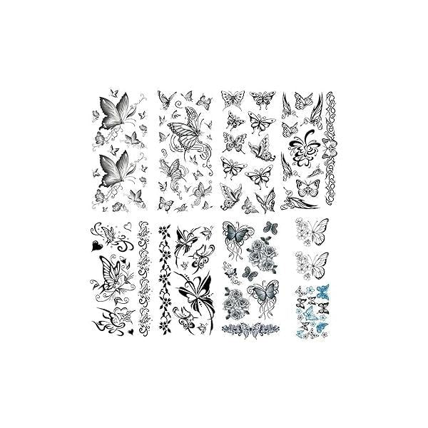 Black Butterfly Temporary Tattoos for Women Sexy 9 Pcs by Yesallwas,Waterproof long lasting Fake Stickers Arms Shoulders sexy body tattoos