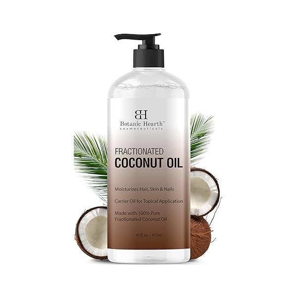 Botanic Hearth Fractionated Coconut Oil For skin 16 fl oz | Liquid Carrier for Diluting Essential Oils - Skin, Lip, Body & Hair Moisturize