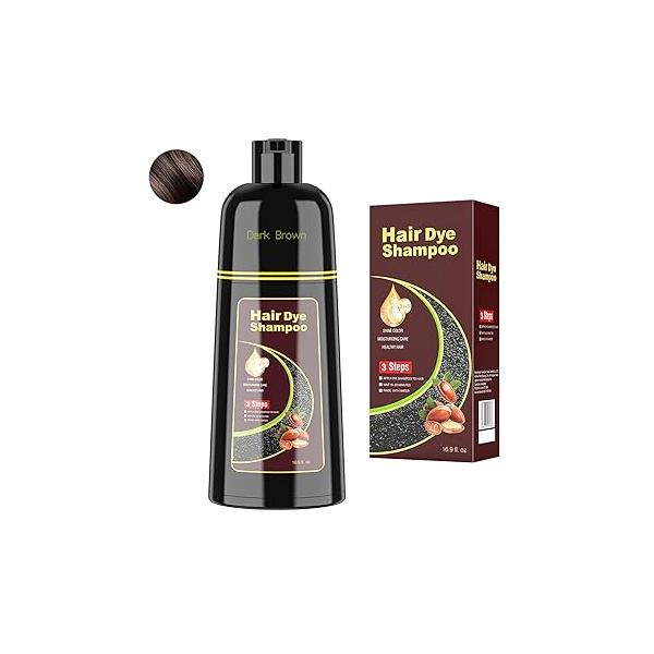 Black Hair Dye Shampoo for Woman & Man, Argan Color 3 in 1, Semi-Permanent Gray Coverage, Mild Formula, Lasts 30 Days(16.90 oz)
