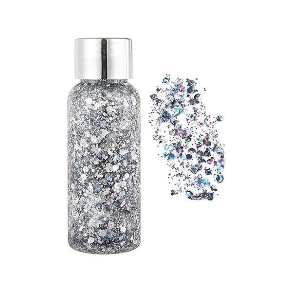 Body Glitter Gel Mermaid Scale Sequins Skin Long Lasting Sparkling Cream Eyeshadow Lip Nail Hair Painting Decorate Art Festival Party Make up Powder (Silver)