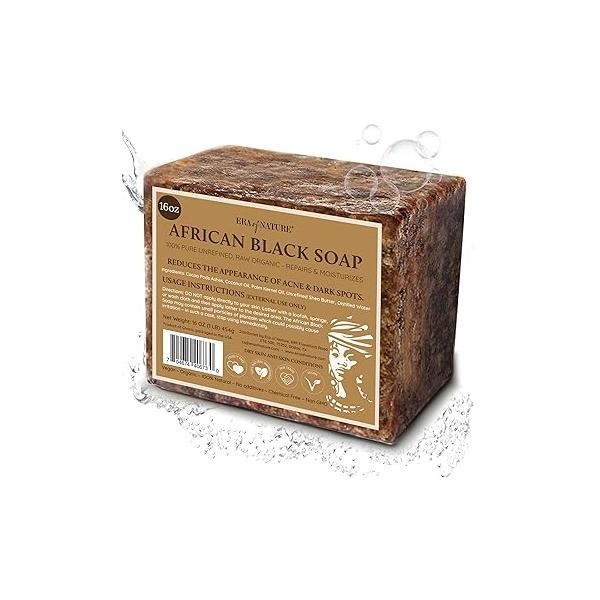 Best Raw ORGANIC AFRICAN BLACK SOAP, for Dry Skin and Conditions. Pure & Natural Ingredients, Imported From Ghana - 1lb (16oz)