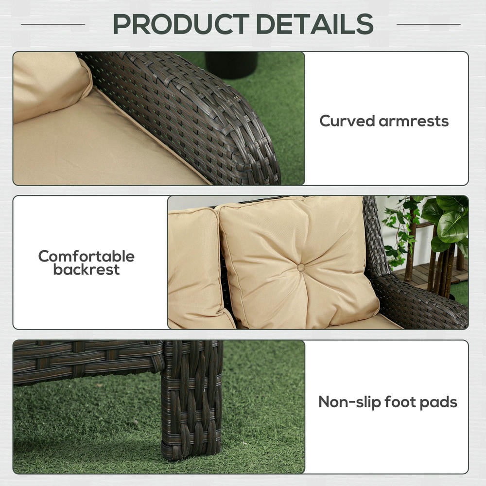 GVN Outdoor Couch Patio Sofa,3-Seater Outdoor Sofa w/ 4" Thick Cushions, Outdoor Couch, Beige