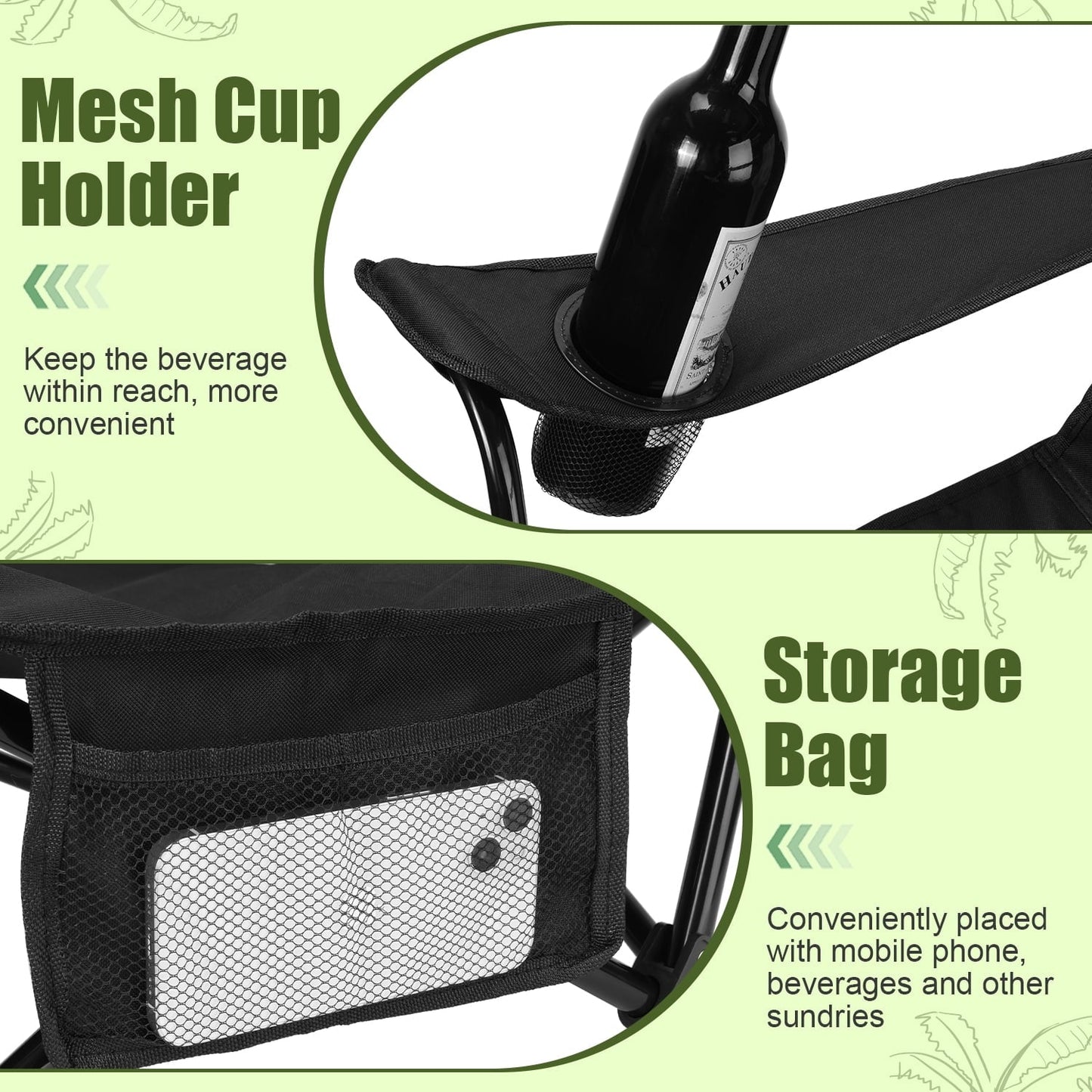 Hasteel Folding Beach Chair for Adults, Low Seat Camping Chair with High Back, Wide Seat Chair with Cup Holder & Carry Bag, Heavy Duty Portable Chair for Outdoor Picnic Travel (2 Pack of Black)