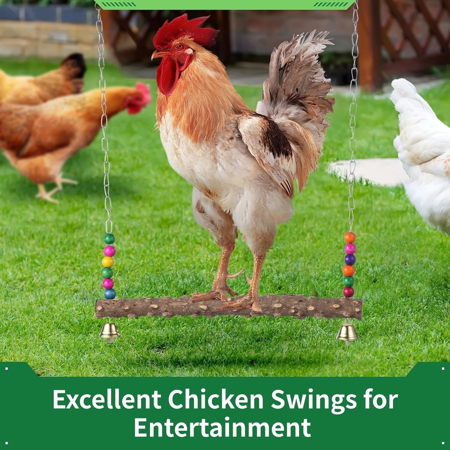 2Pcs Chicken Bird Swing, Chicken Perch, Natural Wooden Swing Toys, Chicken Coop Accessories for Chicken Bird, Parrot, Hens
