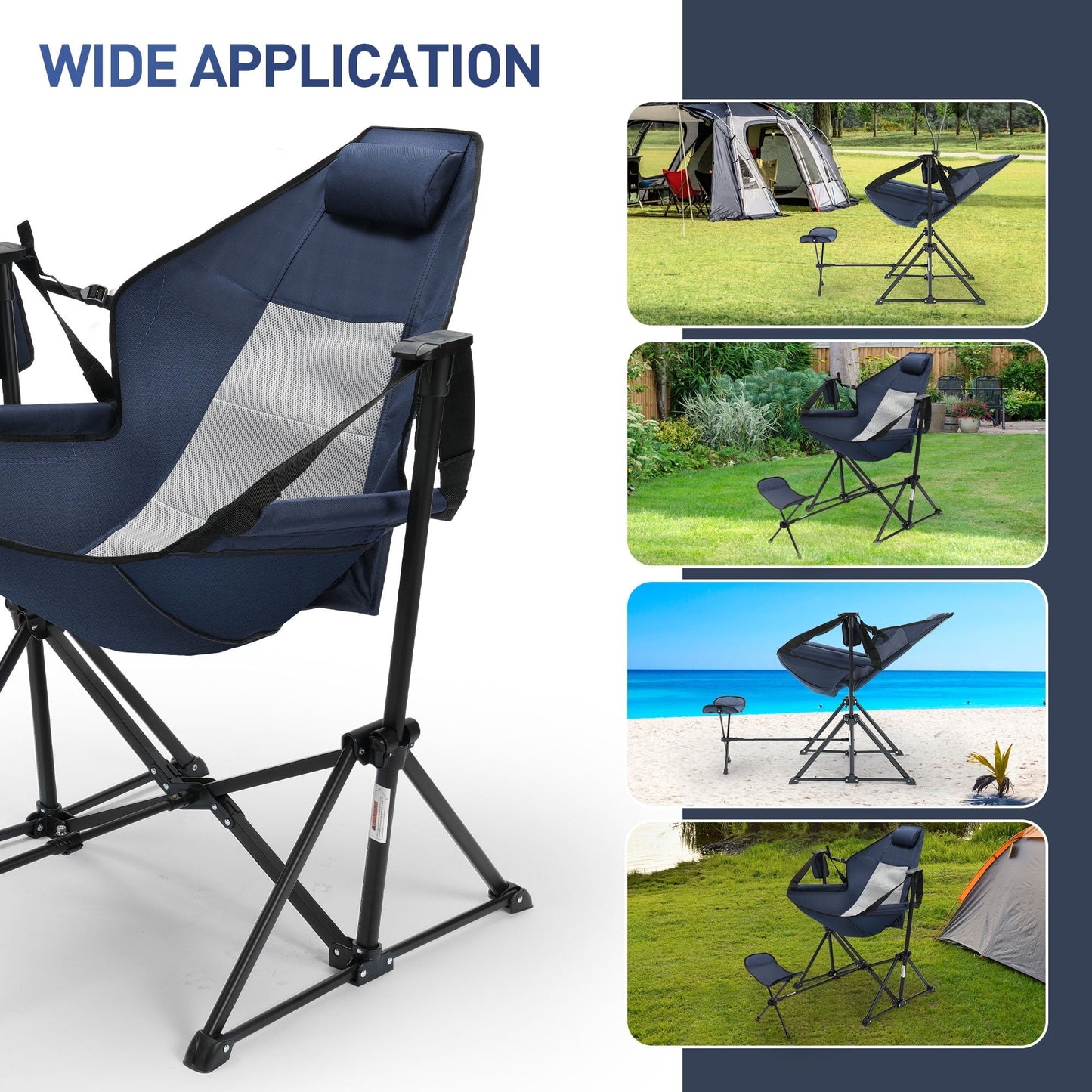 Heavy Duty 350lbs Portable Folding Camping Chair w/Adjustable Backrest & Retractable Footrest - Compact Outdoor Lawn Chair with Headrest, Cup Holder for Camping, Fishing, Hiking, Backyard