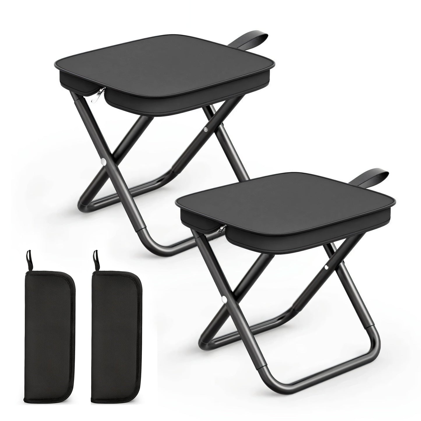 2 Pack Camping Stools, 10.6 Inch Compact Camping Chair, Portable Folding Chair with Carry Bag, Lightweight Folding Stool Seat for Outdoor Hiking, Fishing, Picnic and Party, Hold Up to 220 LB, Black