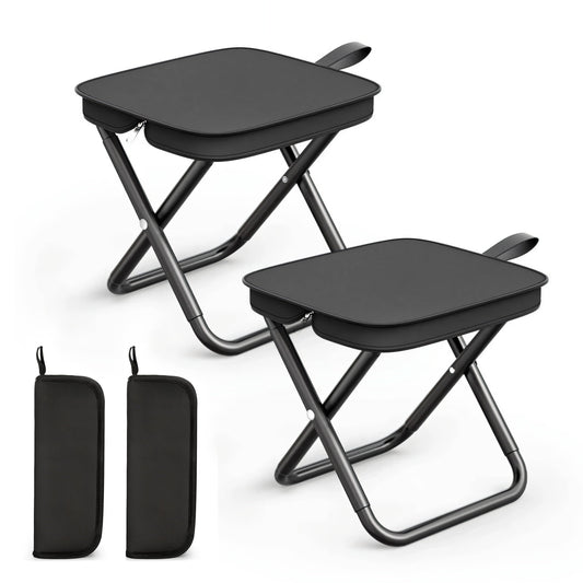 2 Pack Camping Stools, 10.6 Inch Compact Camping Chair, Portable Folding Chair with Carry Bag, Lightweight Folding Stool Seat for Outdoor Hiking, Fishing, Picnic and Party, Hold Up to 220 LB, Black