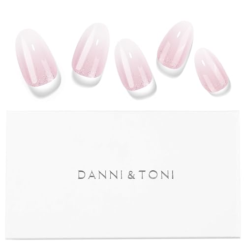 DANNI & TONI Semi Cured Gel Nail Strips French Ombre (in The Mood for Love) Pink White Ombre Nail Strips 28 Stickers Gift for Women