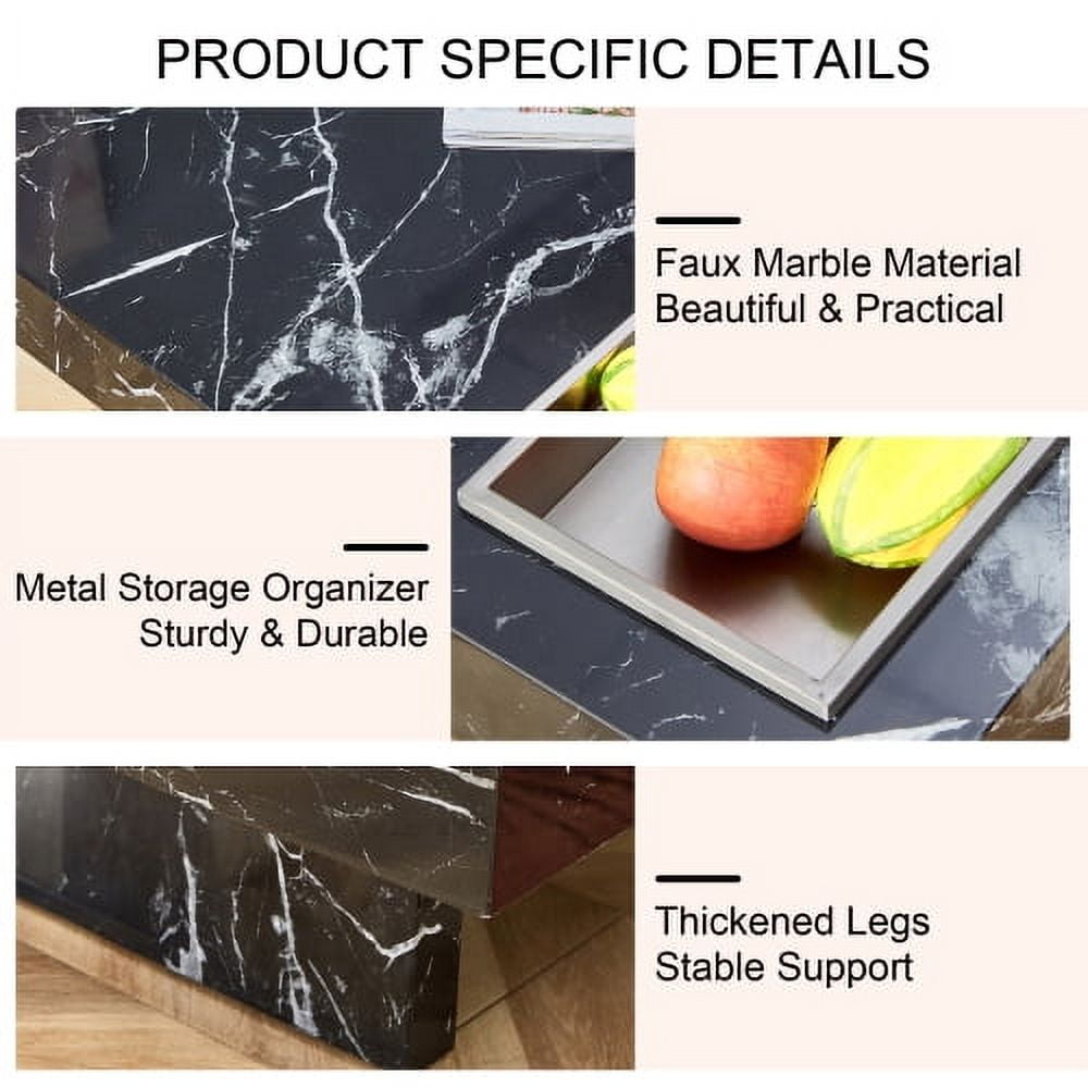 31.4" Modern Black Patterned Mdf Coffee Table - Stylish & Practical For Living Room