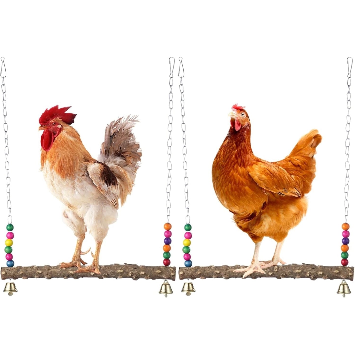 2Pcs Chicken Bird Swing, Chicken Perch, Natural Wooden Swing Toys, Chicken Coop Accessories for Chicken Bird, Parrot, Hens