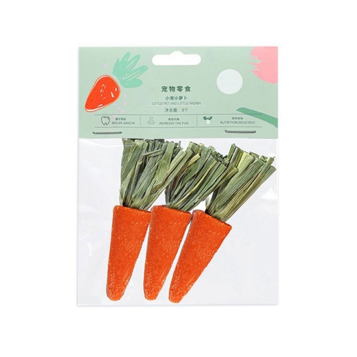 3-Pack Natural Hamster Chew Toys for Healthy Teeth & Nutrition Fun Carrot Teething Treats