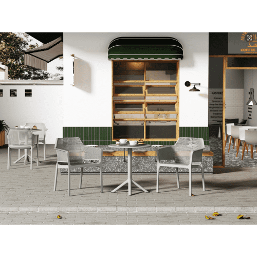 3 Piece Plastic Arm Chair Bistro Grs Premium Ocean Plastic, Light Grey