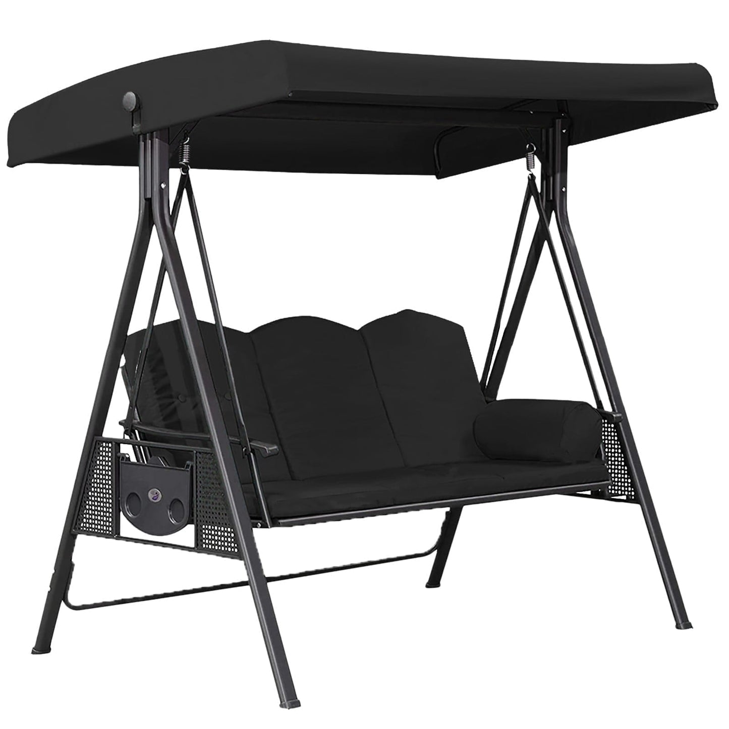 3-Seat Outdoor Patio Porch Swing with Adjustable Tilt Canopy (Excluding iron frame chairs Cushions and Pillow）Black