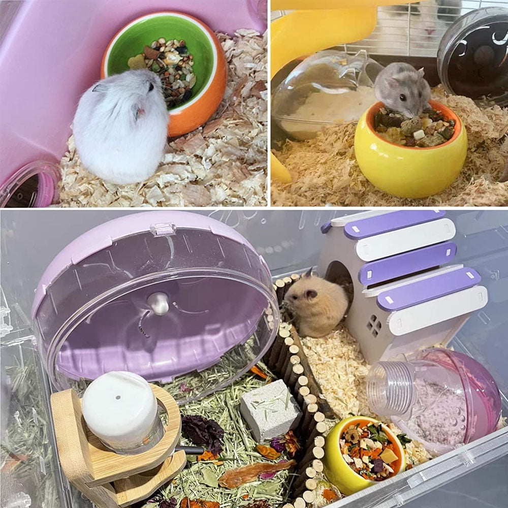 2pcs Hamster Food Bowl, Ceramic Food Dish and Water Bowl for Bunny Guinea Pig Gerbil Hamster Paraugas