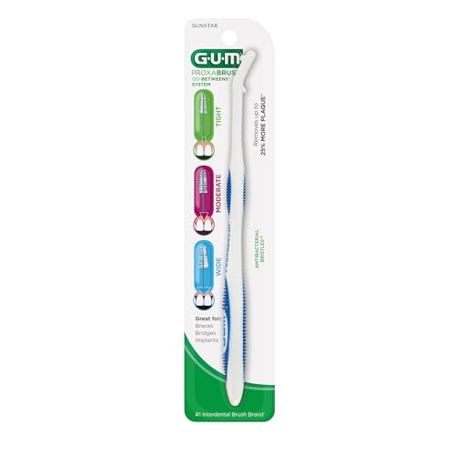 GUM Proxabrush Permanent Handle Refills - Compatible with Go-Betweens Interdental Brushes - Floss Picks for Teeth, Braces, and Implants (6pk)