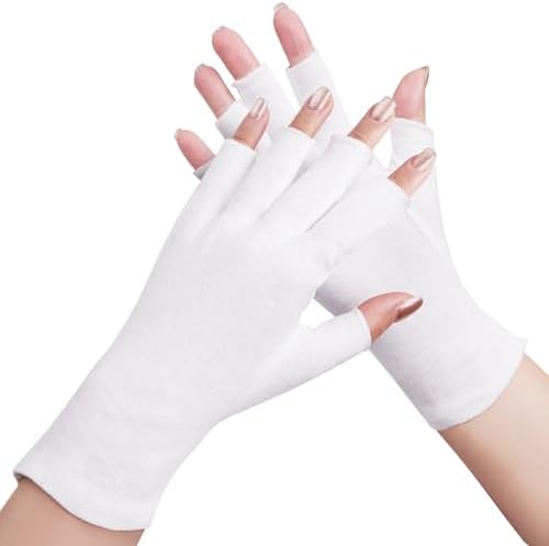 4 Pairs White Cotton Gloves, Fingerless, 100% Pure Cotton, Touchscreen, Moisturizing, One Size Fits Most, Dry Hands, Eczema Gloves